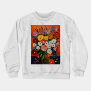 beautiful bouquet of mixed flowers in a vintage brass vase Crewneck Sweatshirt